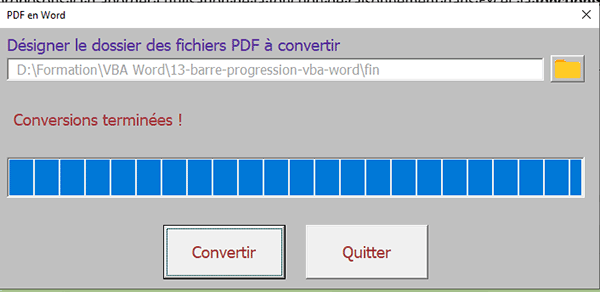 Barre de progression ProgressBar sur formulaire VBA Word