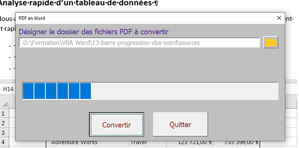 Barre de progression VBA Word qui grandit au fur et à mesure du traitement par le code