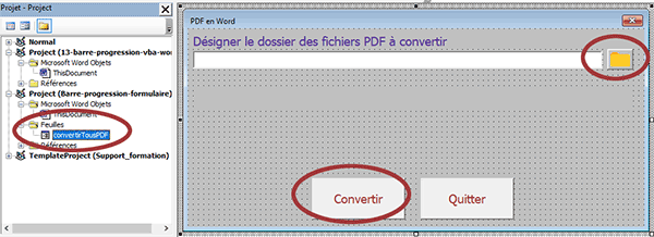 Formulaire VBA Word pour convertir les fichiers PDF dans un dossier