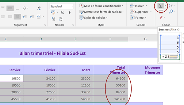Calculer toutes les sommes en ligne et en colonne du tableau Excel en un seul clic