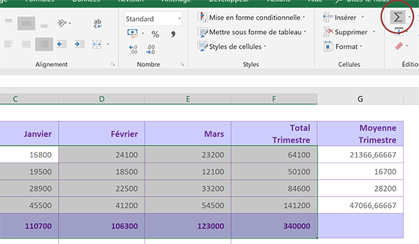Totaux automatiques des chiffres affaires par présélection Excel