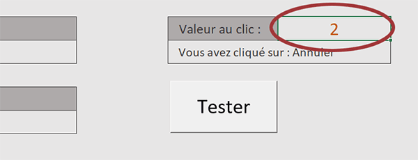 Chiffre retourné par le clic sur une boîte de dialogue VBA, inscrit dans une cellule de la feuille Excel