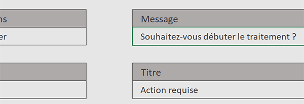 Message personnalisé à afficher dans la boîte de dialogue VBA Excel