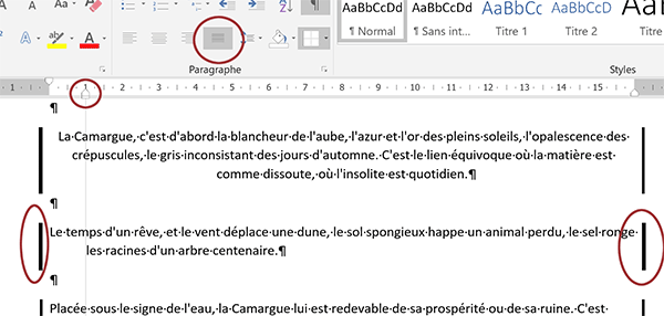 Décaler toutes les lignes du paragraphe Word sauf la première grâce au curseur du retrait négatif sur la règle