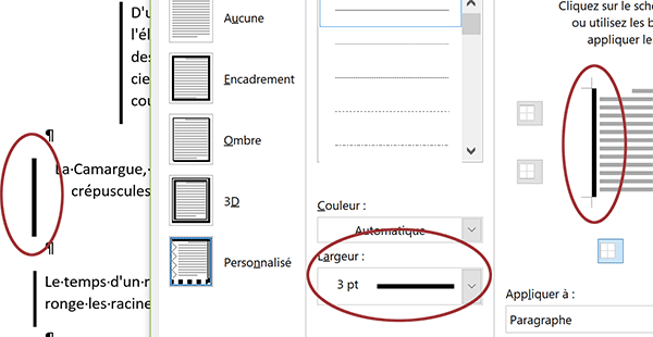 Régler épaisseur des traits de bordure de paragraphe indépendammant