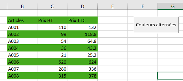 Pas de la boucle Step en VBA pour alterner couleurs tableau