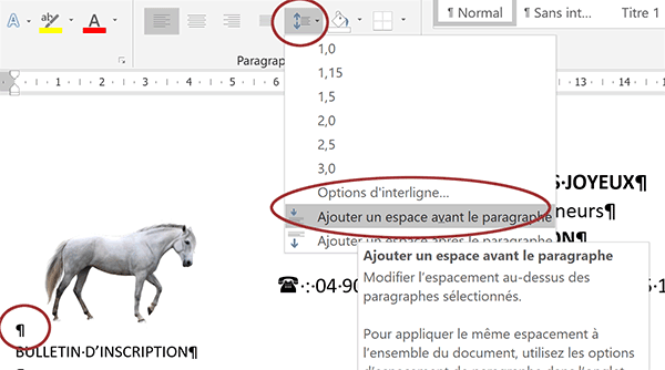 Espacer en hauteur les paragraphes Word pour aérer présentation du bulletin de participation