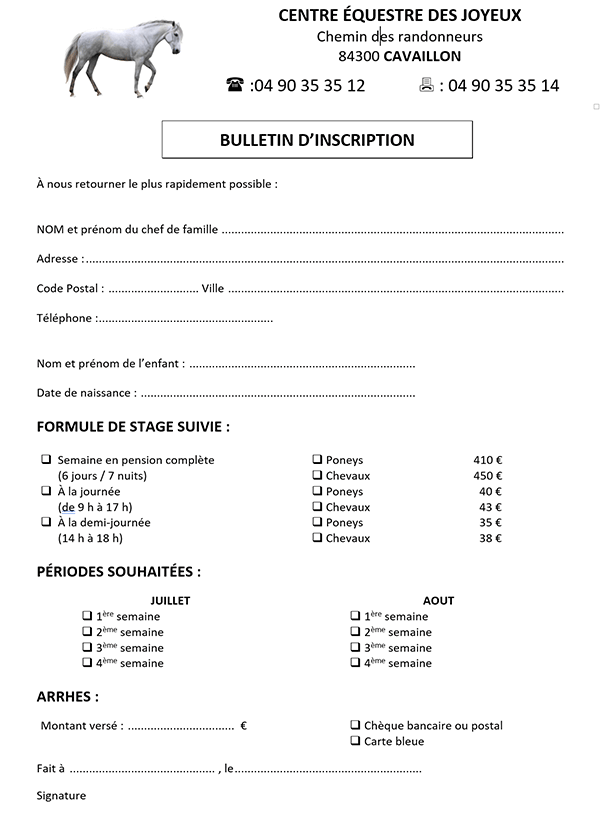 Modèle de coupon inscription Word à reproduire en exercice