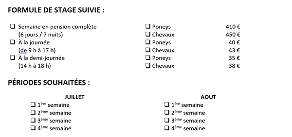 Cases à cocher pour inscrire les choix dans bulletin de participation Word