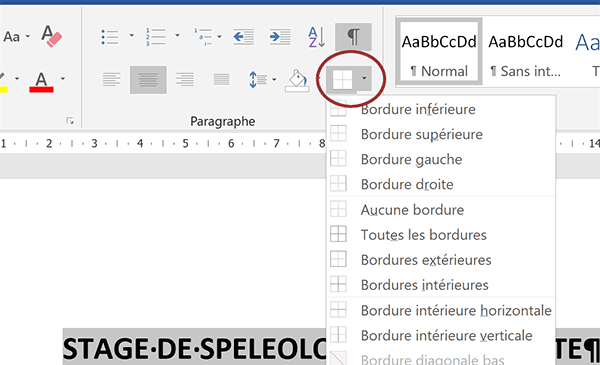 Atteindre réglages sépcifiques de bordures pour paragraphe Word