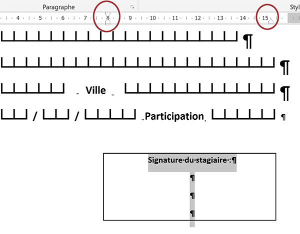 Création du cadre par les bordures Word pour définir la zone du bloc de signature