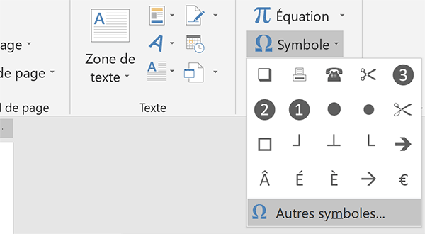 Atteindre les caractères spéciaux de Word pour construire les peignes du formulaire de participation