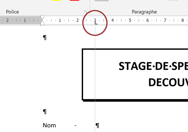 Figer distance et alignement par taquet de tabulation sur la règle Word