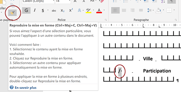 Répliquer attributs de mise en forme pour corriger défaut de décalage vertical