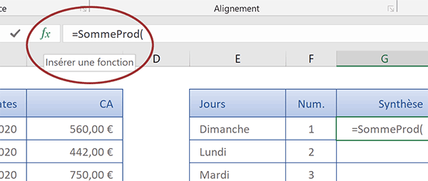 Assistant pour la fonction Excel SommeProd afin de livrer les résultats au fil de la construction