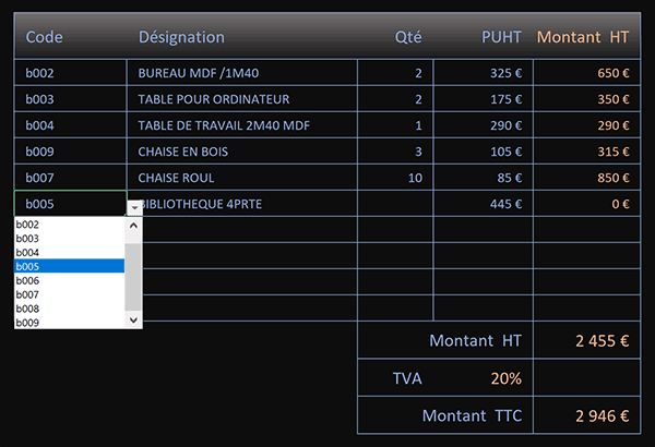 Modèle de facturation Excel à livrer après avoir masqué les formules