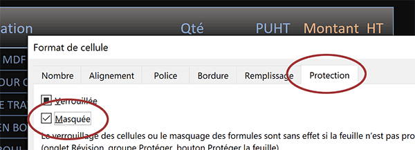 Masquer les formules de la feuille Excel