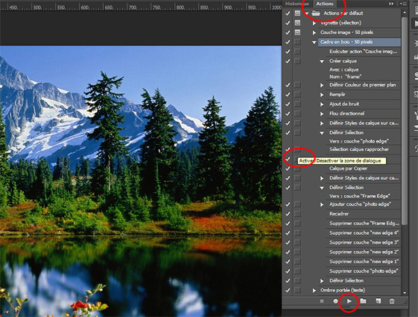 Palette actions automatisées Photoshop