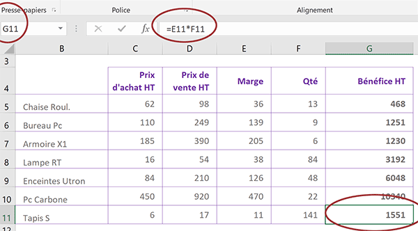 Reproduire automatiquement formule Excel dynamique pour calculer tous les bénéfices