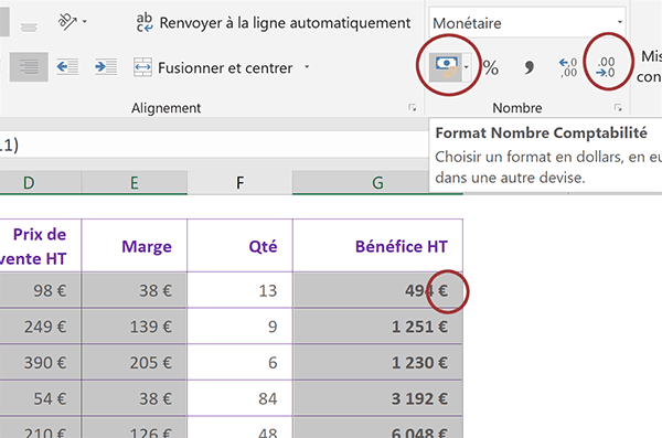 Simplifier affichage des valeurs monétaires dans Excel avec moins de chiffres après la virgule