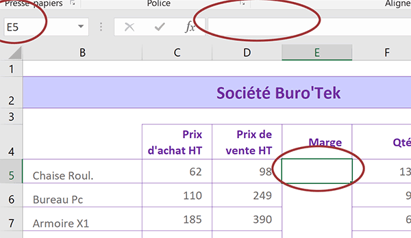 Exercice Excel pour calculer dynamiquement les marges unitaires sur les références des cellules