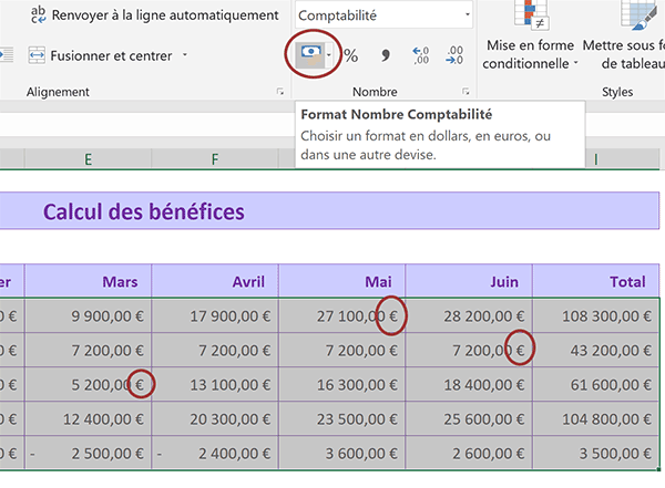 Afficher tous les résultats de calculs Excel au format monétaire