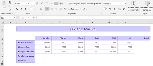 Exercice pour débuter avec les calculs Excel pour grands débutants