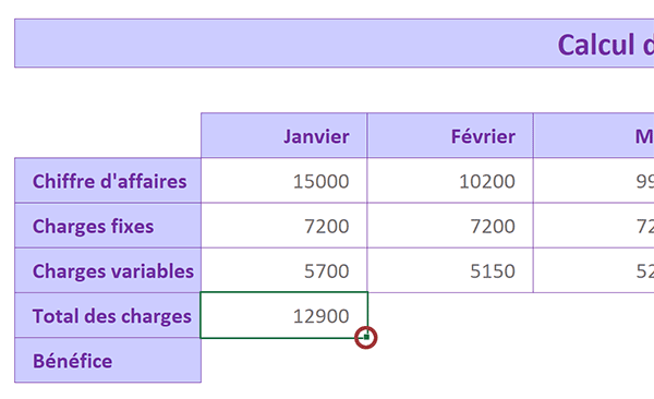 Poignée de cellule Excel pour répliquer la logique de la formule