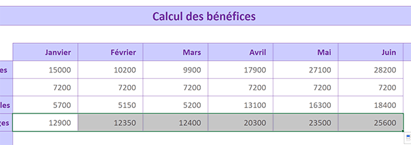 Répliquer le calcul Excel sur les colonnes du tableau