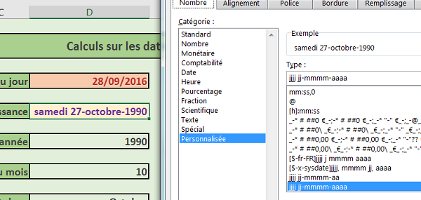 Formats de dates personnalisés pour affichage spécifique dans Excel