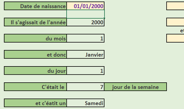 Connaître jour semaine de dates dans Excel