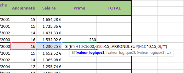 Arrondir le résultat du calcil de Prime sur ancienneté dans Excel