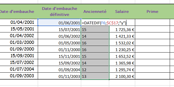 Calcul de la différence entre deux dates avec fonction Datedif Excel