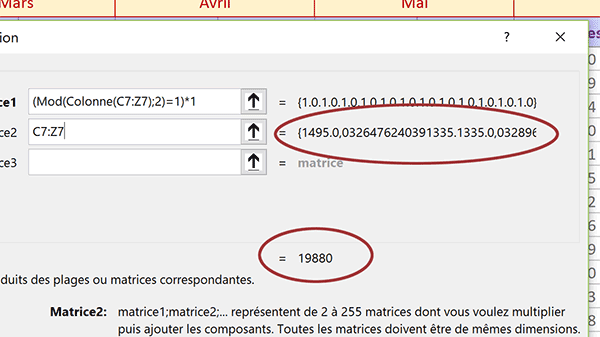 Multiplier les lignes impaires entre elles dans calcul matriciel Excel avec fonction SommeProd