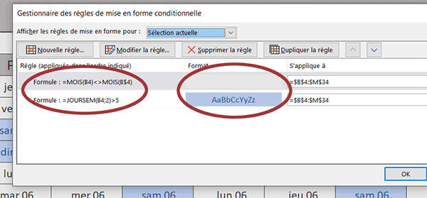 Limiter les jours du mois par règle de mise en forme conditionnelle Excel