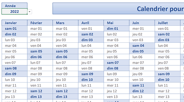 Surligner automatiquement les jours de Week End dans calendrier annuel Excel par mise en forme conditionnelle