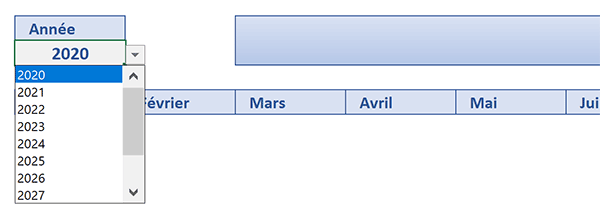 Liste déroulante Excel pour choix année afin de construire automatiquement calendrier annuel par formule matricielle