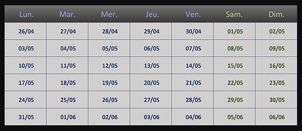 Calendrier automatique avec une seule formule Excel