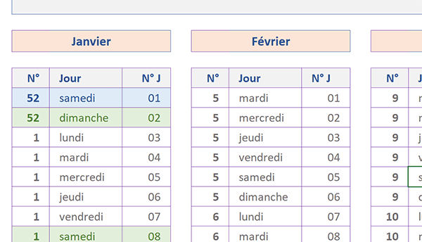 Repérer visuellement et dynamiquement les jours fériés dans le calendrier annuel perpétuel