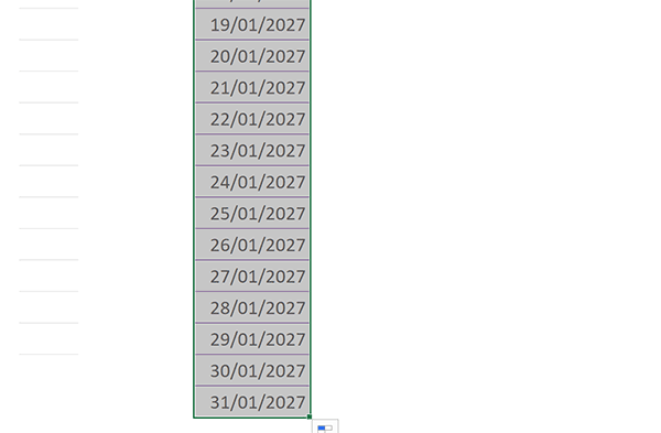 Incrémenter jours du mois pour année sélectionnée par calcul Excel