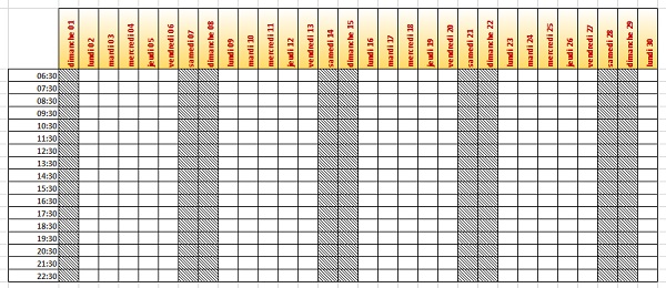 Calendrier Excel dynamique tracé automatiquement selon mois et année sélectionnés dans listes déroulantes