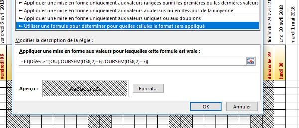 Détection automatisée des jours de Week End pour mise en valeur dynamique dans Calendrier Excel