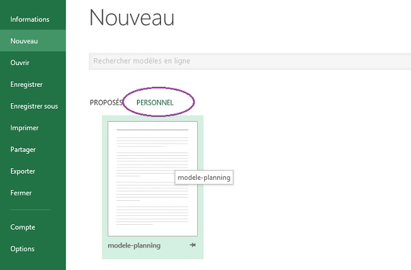 Ouvrir le modèle Excel permettant de créer dynamiquement des plannings automatiques en quelques clics