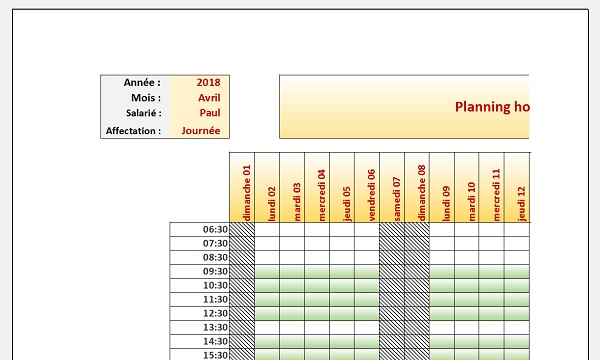 Mise en page du planning Excel dynamique pour impression automatisée