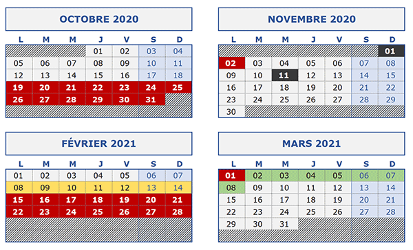 Faire ressortir les périodes communes de vacances scolaires ainsi que les jours fériés dans calendrier annuel Excel perpétuel