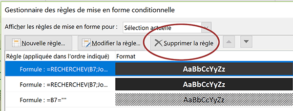 Supprimer une règle de mise en forme conditionnelle avec Excel