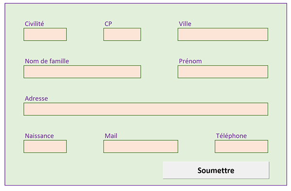 Formulaire Excel pour inscription avec contrôles de validité des saisies sur les champs