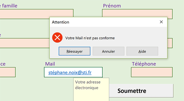 Interdire saisie accents dans les adresses mail des cellules Excel