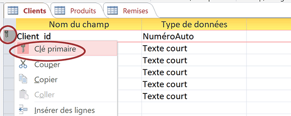 Créer champ de la clé primaire dans table Access pour identifiants uniques