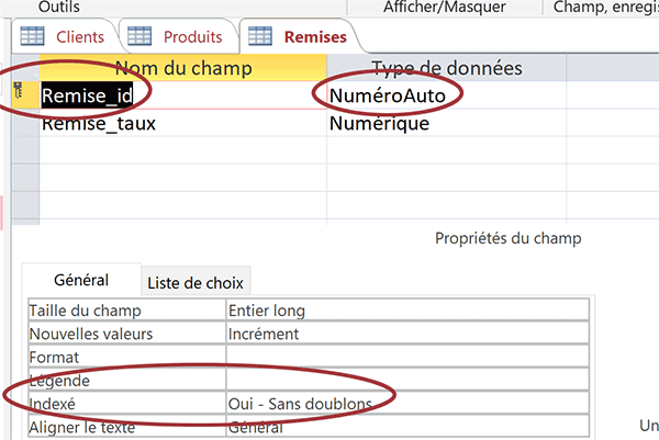 Ajouter une clé primaire sur un champ en mode création de table